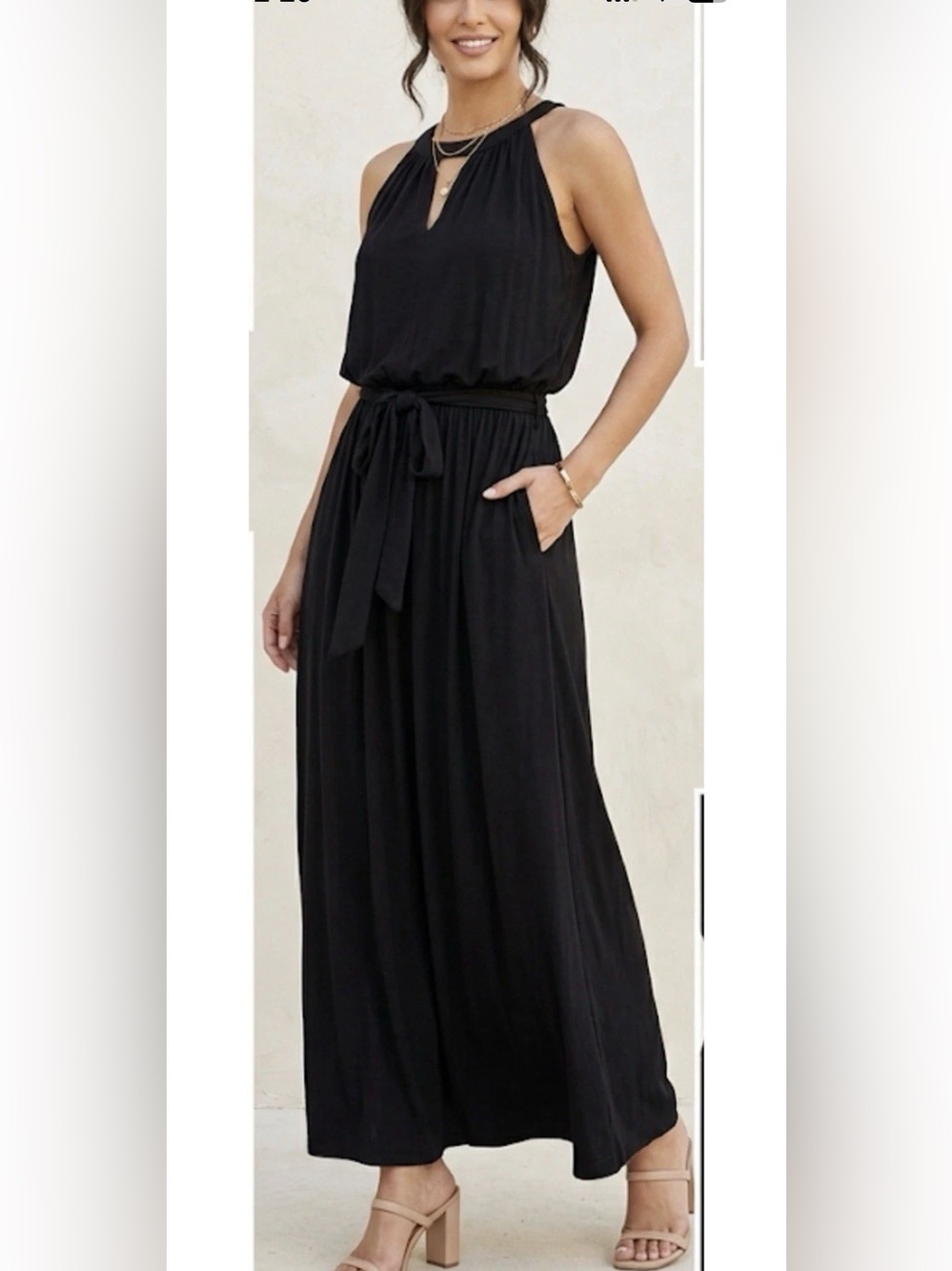 Lane Bryant Black Halter Maxi Dress with Waist Tie